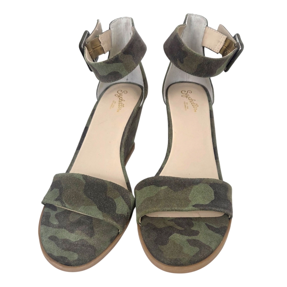 Seychelles Cloud Nine Camo Wedge Heels Sandals NEW Leather Womens 9.5 Green - Picture 2 of 12